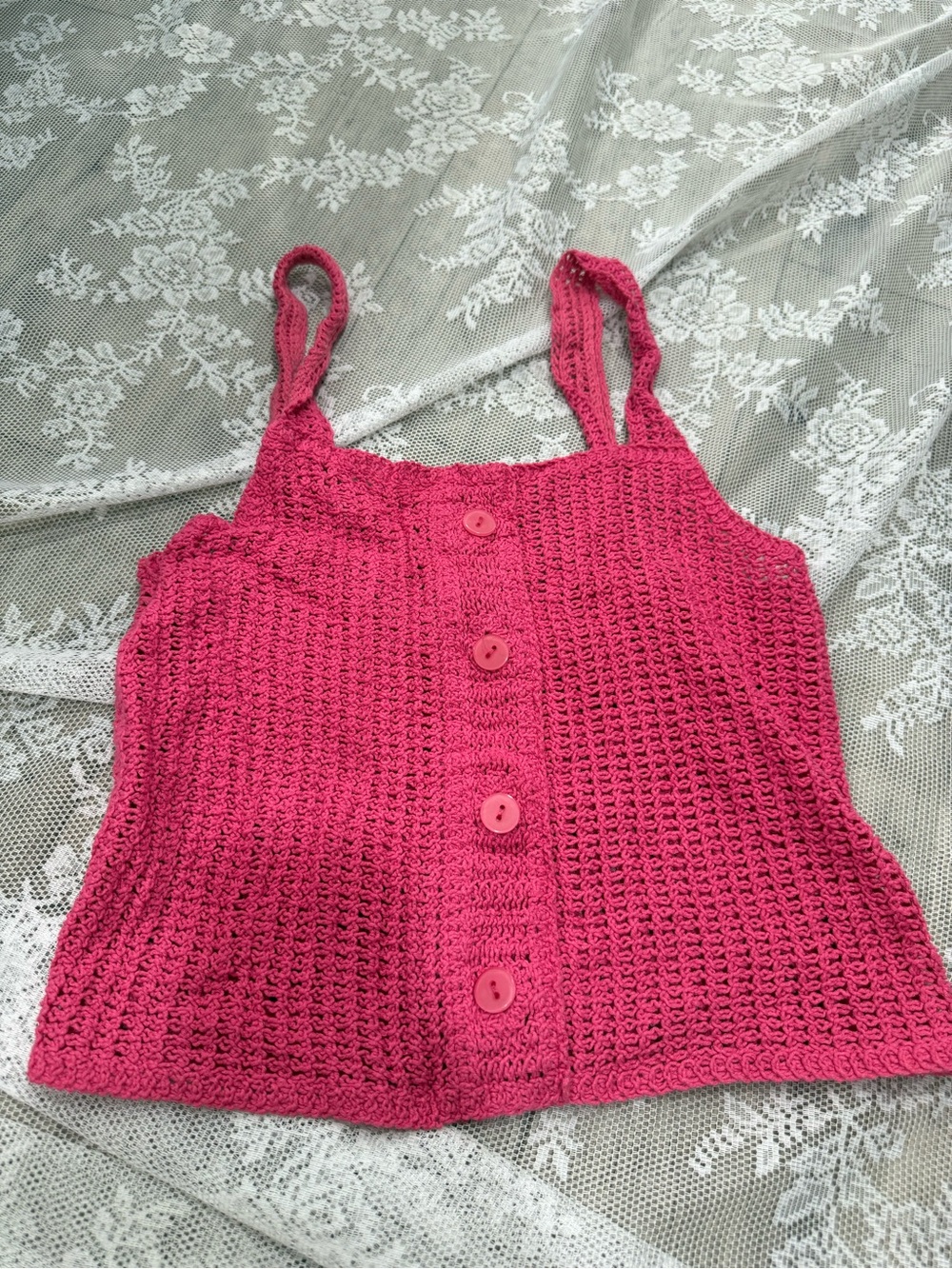 Forever 21 Hot Pink Crochet Button-Front Camisole